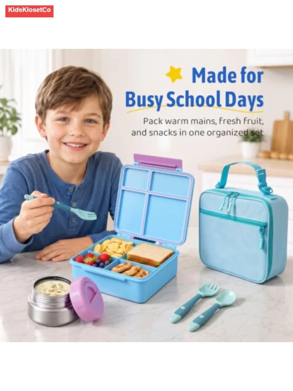 4-Compartment Bento Lunch Box Set with Insulated Food Jar, Utensils & Carry Bag